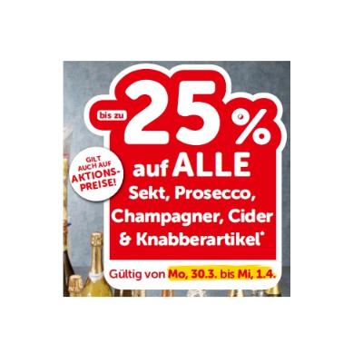 bis zu -25% auf ALLE Sekt, Prosecco, Champagner, Cider & Knabberartikel INTERSPAR