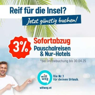 Promotion Bild von 3%* Sofortabzug Reise-Aktion willweg.at