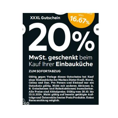Promotion Bild von 20% MwSt. geschenkt beim Kauf Ihrer Einbauküche XXXLutz
