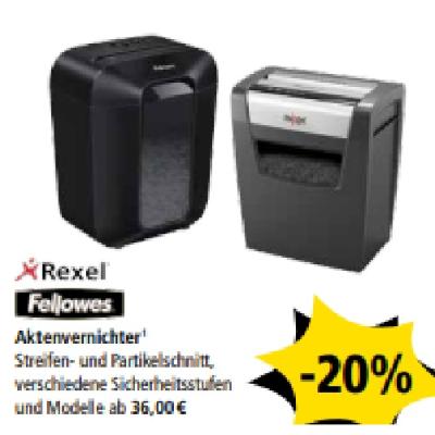 Rexel & Fellowes Aktenvernichter -20% PAGRO