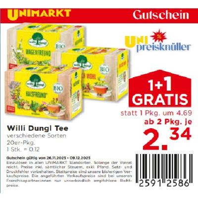Willi Dungl Tee verschiedene Sorten ab 2 Pkg. je 2.34€ Unimarkt