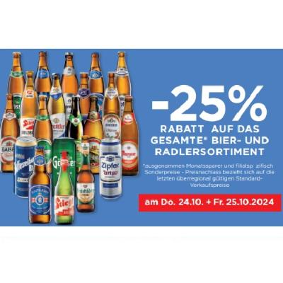 -25% RABATT AUF DAS GESAMTE BIER- UND RADLERSORTIMENT Unimarkt
