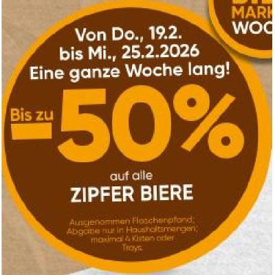 Bis zu -50% auf alle ZIPFER BIERE SPAR
