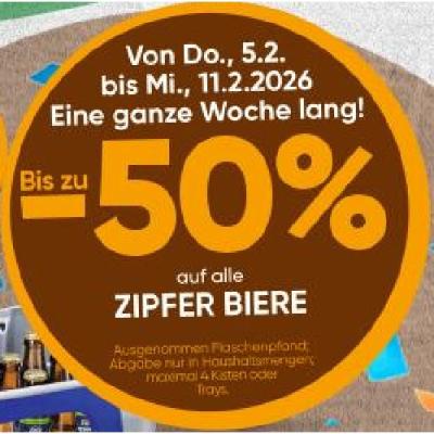 Bis zu -50% auf alle ZIPFER BIERE SPAR