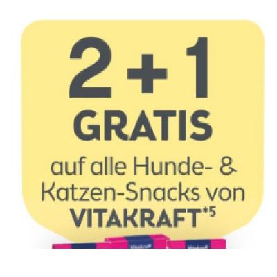 Promotion Bild von 2+1 GRATIS auf alle Hunde- & Katzen-Snacks von VITAKRAFT BIPA