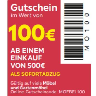 100€ AB EINEM EINKAUF VON 500€ ALS SOFORTABZUG auf viele Möbel und Gartenmöbel Möbelix