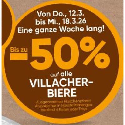 Bis zu -50% auf alle VILLACHER-BIERE SPAR