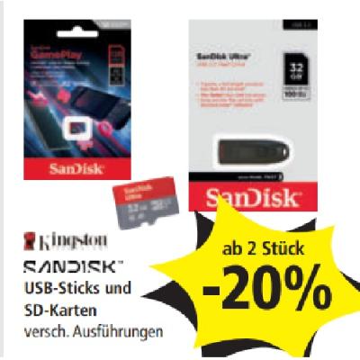 Kingston & Sandisk USB-Sticks und SD-Karten ab 2 Stück -20% PAGRO & LIBRO