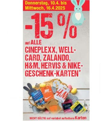Bild von -15% auf ALLE CINEPLEXX, WELLCARD, ZALANDO, H&M, HERVIS & NIKE-GESCHENK-KARTEN Maximarkt