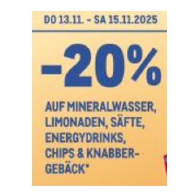 -20% AUF MINERALWASSER, LIMONADEN, SÄFTE, ENERGYDRINKS, CHIPS & KNABBERGEBÄCK METRO