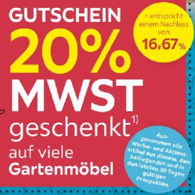 Promotion Bild von GUTSCHEIN 20% MWST geschenkt auf viele Gartenmöbel Möbelix