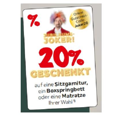 Promotion Bild von 20% GESCHENKT auf eine Sitzgarnitur, ein Boxspringbett oder eine Matratze Ihrer Wah XXXLutz