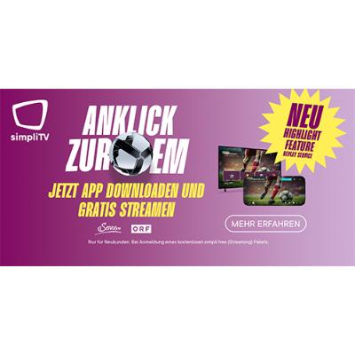 Anklick zur EM! simpliTV- Jetzt App downloaden und gartis streamen! Nur für Neukunden. Bei Anmeldung eines kostenlosen simpli free (Streaming) Pakets.