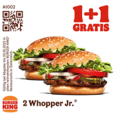 1+1 GRATIS Whopper Jr. bei Burger King