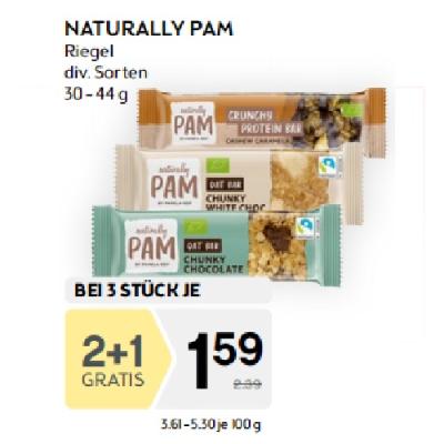 Promotion Bild von 2+1 GRATIS auf alle Riegel von Naturally Pam BIPA