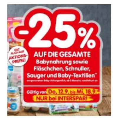 Promotion Bild von -25% AUF DIE GESAMTE Babynahrung sowie Fläschen, Schnuller Sauger und Baby-Textilien INTERSPAR