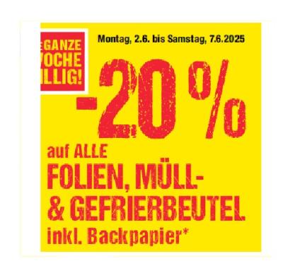 Promotion Bild von -20% auf ALLE FOLIEN, MÜLL- & GEFRIERBEUTEL inkl. Backpapier Maximarkt