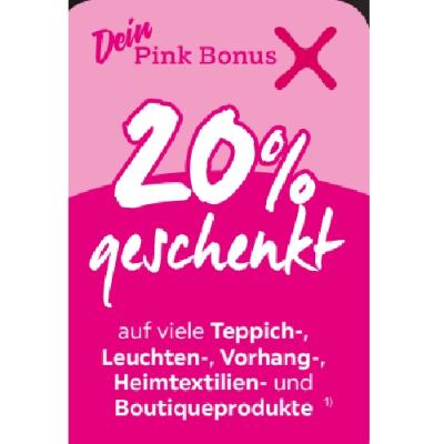 20% geschenkt auf viele Teppich-, Leuchten-, Vorhang-, Heimtextilien- und Boutiqueprodukte mömax