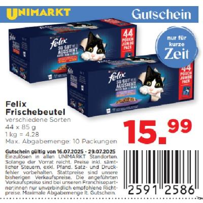 Promotion Bild von Felix Frischebeutel verschiedene Sorten je 15.99€ Unimarkt
