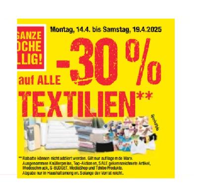 -30% auf ALLE TEXTILIEN Maximarkt