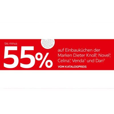 Promotion Bild von bis minus 55% auf Einbauküchen der Marken Dieter Knoll, Novel, Celina, Venda und Dan VOM KATALOGPREIS XXXLutz