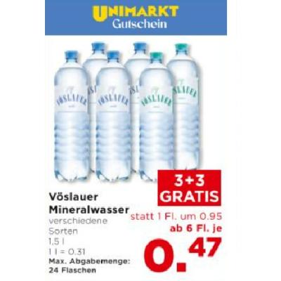 Promotion Bild von Vöslauer Mineralwasser verschiedene Sorten ab 6 Fl. je 0.47€ Unimarkt