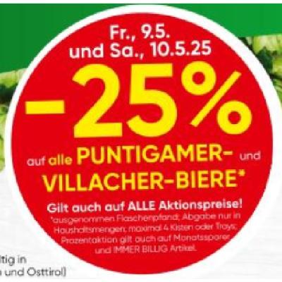 -25% AUF ALLE PUNTIGAMER- UND VILLACHER-BIERE EUROSPAR