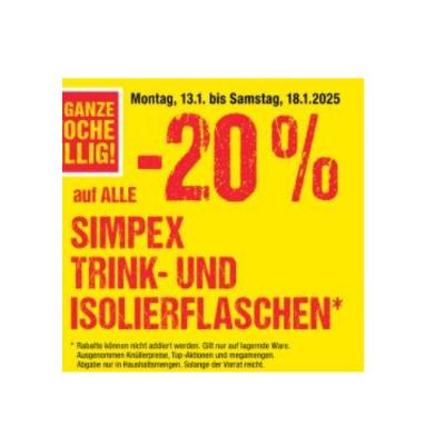 Promotion Bild von -20% auf ALLE SIMPEX TRINK- UND ISOLIERFLASCHEN Maximarkt