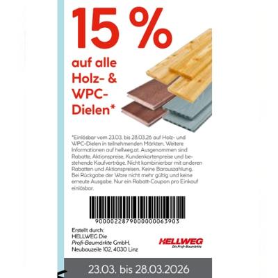 15% auf alle Holz- & WPC-Dielen HELLWEG