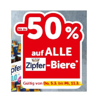 bis zu -50% auf ALLE Zipfer-Biere INTERSPAR