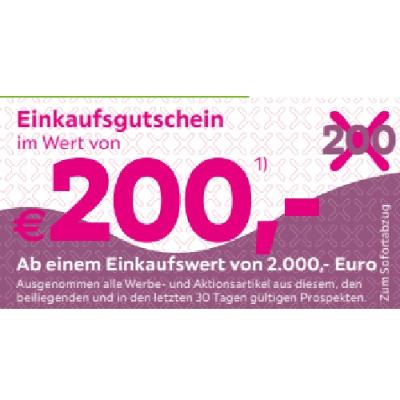 Einkaufsgutschein im Wert von €200,- Ab einem Einkaufswert von 2.000,- Euro mömax