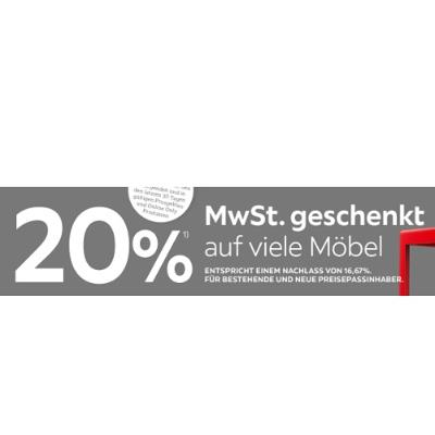 20% MwSt. geschenkt auf viele Möbel XXXLutz