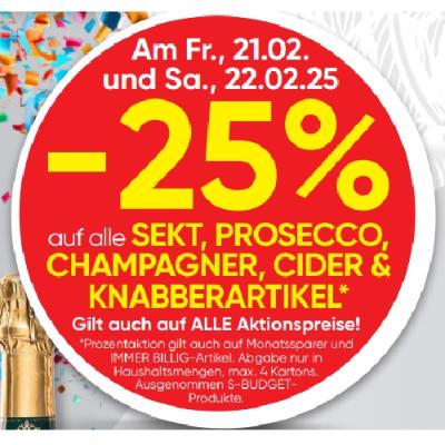 -25% auf alle SEKT, PROSECCO, CHAMPAGNER, CIDER & KNABBERARTIKEL SPAR Gourmet