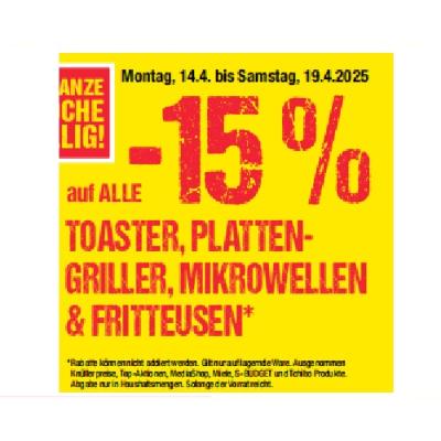 Promotion Bild von -15% auf ALLE TOASTER, PLATTEN-GRILLER, MIKROWELLEN & FRITTEUSEN Maximarkt