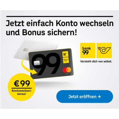 Promotion Bild von €99 Kontowechselbonus* bei bank99