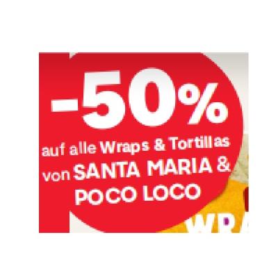 -50% auf alle Wraps & Tortillas von SANTA MARIA &  POCO LOCO MPREIS