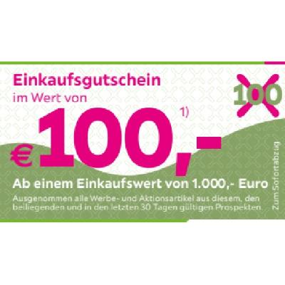 Einkaufsgutschein im Wert von €100,- Ab einem Einkaufswert von 1.000,- Euro mömax