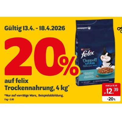 20% auf felix Trockennahrung, 4 kg DAS FUTTERHAUS
