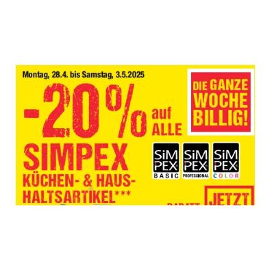 Promotion Bild von -20% auf ALLE SIMPEX KÜCHEN- & HAUSHALTSARTIKEL Maximarkt