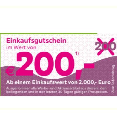 Einkaufsgutschein im Wert von €200,- Ab einem Einkaufswert von 2.000,- Euro mömax