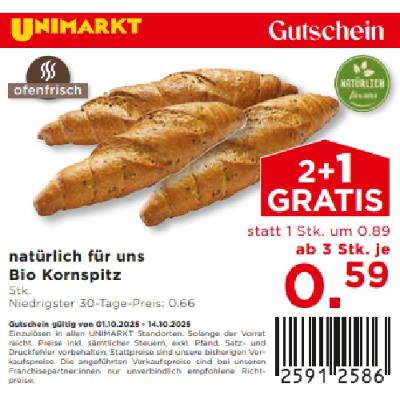 natürlich für uns Bio Kornspitz ab 3 Stk. je 0,59 € Unimarkt