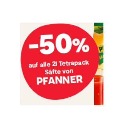 -50% auf alle 2l Tetrapack Säfte von PFANNER MPREIS