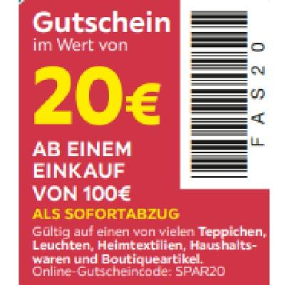 20€ AB EINEM EINKAUF VON 100€ ALS SOFORTABZUG auf einen von vielen Teppichen, Leuchten, Heimtextilien, Haushaltswaren und Boutiqueartikel Möbelix