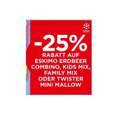 Promotion Bild von -25% RABATT AUF ESKIMO ERDBEER COMBINO, KIDS MIX, FAMILY MIX ODER TWISTER MINI MALLOW Unimarkt