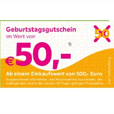 Promotion Bild von Geburtstagsgutschein im Wert von €50,- Ab einem Einkaufswert von 500,- Euro mömax