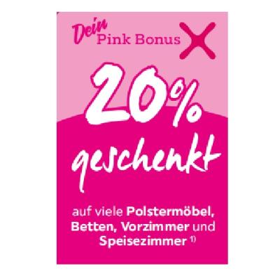 20% geschenkt auf viele Polstermöbel, Betten, Vorzimmer und Speisezimmer mömax