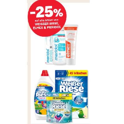 -25% auf alle Artikel von WEISSER RIESE, ELMEX & MERIDOL MPREIS