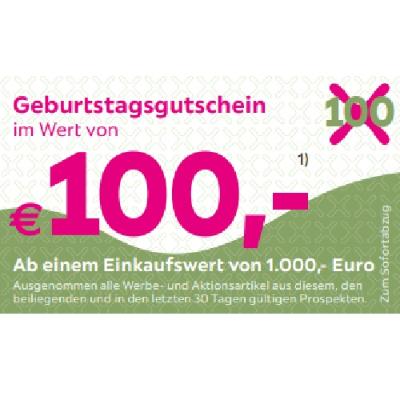 Promotion Bild von Geburtstagsgutschein im Wert von € 100,- Ab einem Einkaufswert von 1.000,- Euro mömax