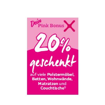 20% geschenkt auf viele Polstermöbel, Betten, Wohnwände, Matratzen und Couchtische mömax