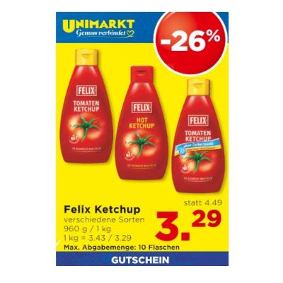 Promotion Bild von Felix Ketchup versch. Sorten 3.29€ Unimarkt